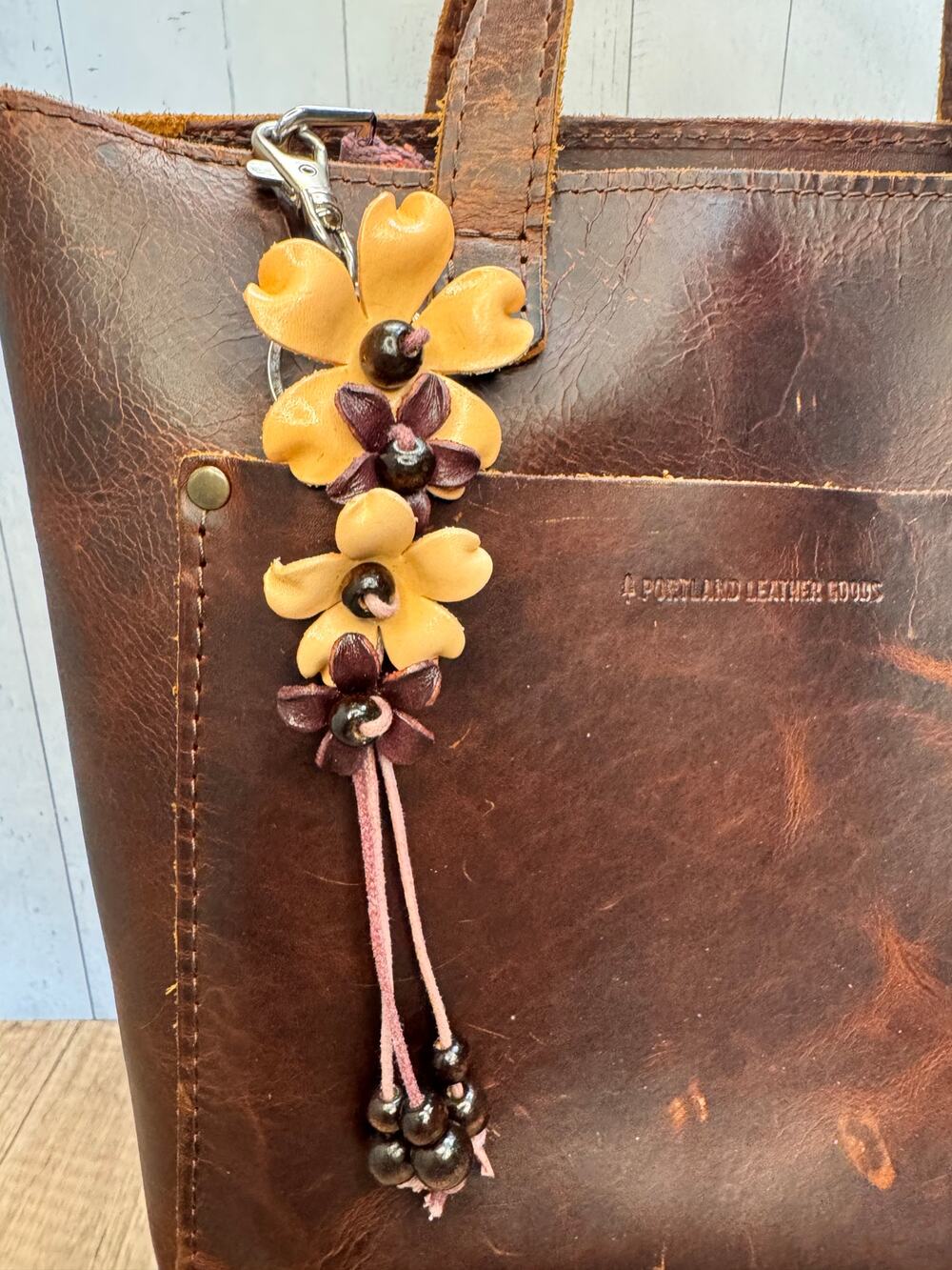 Plumeria Flower Bag Charm Genuine Leather Flower Bag Charm Beige Flower Charm